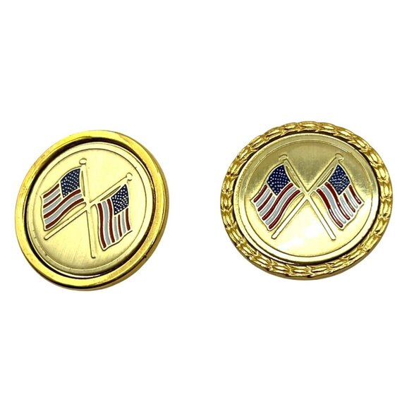 Vintage Gold-Tone American Flag Lapel Pins Set Of 2 A81 - Picture 1 of 6